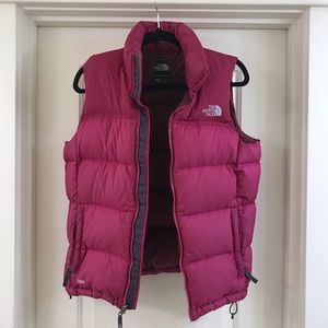 Women’s Magenta Puffy North Face Vest, Size M